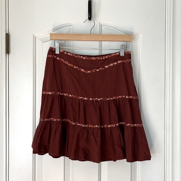 Madewell | Tiered Mini Skirt: Floral Binding Edition Burgundy Size 8 90s A-line - Picture 2 of 5